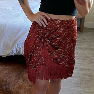 Western-boho satin fringe skirt NWT